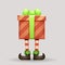 Gift box christmas elf legs santa claus new year 3d cartoon character design vector illustration