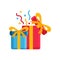 Gift box with confetti icon illustration. Birthday icon element decoration.