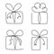 Gift box continuous line vector illustration set - various hand drawn editable outline present packages.