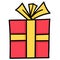 Gift box decorated with beautiful ribbons. doodle icon image