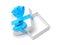 Gift box decorated with ribbon. Open empty container with blue bow