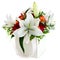 Gift box with fresh lily flowers and chrysanthemum isolated on w