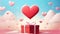 Gift box with heart balloon floating in the sky, Happy Valentines Day banners, paper art style AI Generated