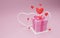 Gift box and hearts 3D render valentine`s day concept