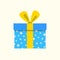 Gift box icon with ribbon and bow. Present package for Christmas or Birthday celebration. Design element for surprise, party