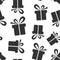 Gift box icon seamless pattern background. Present package vector illustration on white isolated background. Surprise business