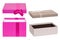 Gift box isolated. Close-up of a pink and a brown opened present or gift box with ribbon bow isolated on a white background.