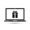 Gift box on Laptop monitor icon. Vector isolated illustration