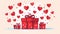 Gift box with many hearts. Hearts fly out of the open box. Valentine\\\'s Day gift. Holiday decor. linear illustration