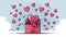 Gift box with many hearts. Hearts fly out of the open box. Valentine\\\'s Day gift. Holiday decor. linear illustration