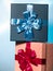gift box on pastel blue background. Birthday, Christmas, wedding, valentine, romantic gifts