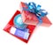 Gift box with planet earth inside and airplane tickets