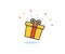 Gift box with prizes exploding with sparkles and confetti. Vector flat icon illustration for birthday, christmas, promotions,