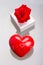 Gift box with red heart as love symbol