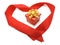 Gift box in red ribbon heart