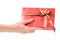 Gift box with ribbon female hand