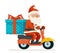 Gift Box Santa Claus Delivery Courier Scooter Symbol Box Icon Concept Isolated Cartoon Flat Design Vector Illustration