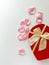 Gift box in the shape of a heart and rose petals on a light background. Gift for Valentine\\\'s Day, Mother\\\'s Day