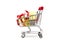 Gift box and shopping cart on white background : economy concept