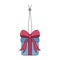 The gift in the box is tied with a bow. The surprise box hangs on a string with a knot. Colored vector illustration.