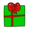 Gift box tied with ribbon, doodle simple childish vector