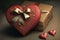 Gift box for Valentines day heart shaped with ribbons, generative AI