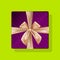 Gift box in velvet. Top view. Golden bow ribbons. Christmas,
