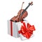 Gift box with violin, 3D rendering