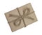 Gift box wrapped in brown recycled paper and tied sack rope top