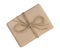 Gift box wrapped in brown recycled paper and tied sack rope top