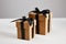 Gift boxes with black ribbons isolated