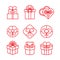 Gift boxes with bows linear vector icons set