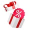 Gift boxes isolated on white. 3d white gift boxes with red ribbon and bow. Gift box special voucher concept. 3d rendering