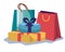 gift boxes and shopping bags packings icons