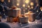 Gift Boxes On Snow Under The Christmas Tree With Bokeh Background - Generative AI