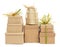 Gift boxes tied with natural raffia of different colors