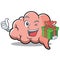 With gift brain character cartoon mascot