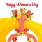 Gift Card with cartoon character- Slavic girl and cute wreath of flowers.