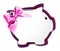 Gift card in the shape of a piggy bank with pink ribbon glitter