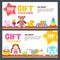 Gift card, voucher, certificate or coupon vector design layout. Discount banner template for kids toys store