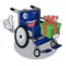 With gift cartoon wheelchair in a hospital room