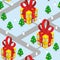 Gift Christmas city seamless pattern. Fantastic urban district.