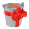 Gift concept. Bucket with bow and ribbon, 3D rendering