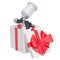 Gift concept, painting spray gun inside gift box. 3D rendering
