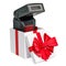 Gift concept, photography electronic external flash inside gift