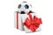 Gift concept, soccer ball inside gift box. 3D rendering