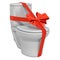 Gift concept, toilet bowl with red ribbon and bow. 3D rendering