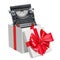 Gift concept. Typewriter inside gift box. 3D rendering