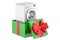 Gift concept, washing machine inside gift box. 3D rendering