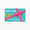 Gift credit cards with red bow and ribbon. Template finance voucher.